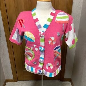 Vintage 90s Berek pink beach ball umbrella, summer sweater vacation